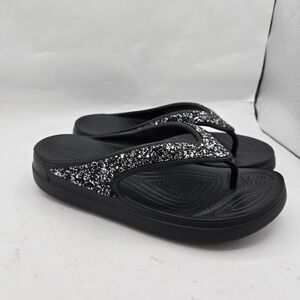 CROCS Black Glitter Espadrille Sandals